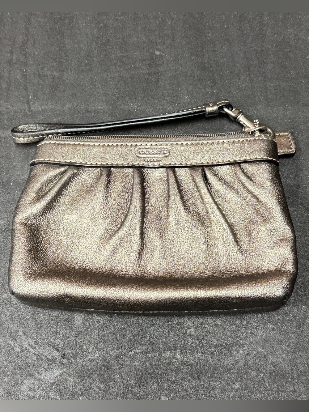 Coach Metallic Silver Leather Wristlet Clutch